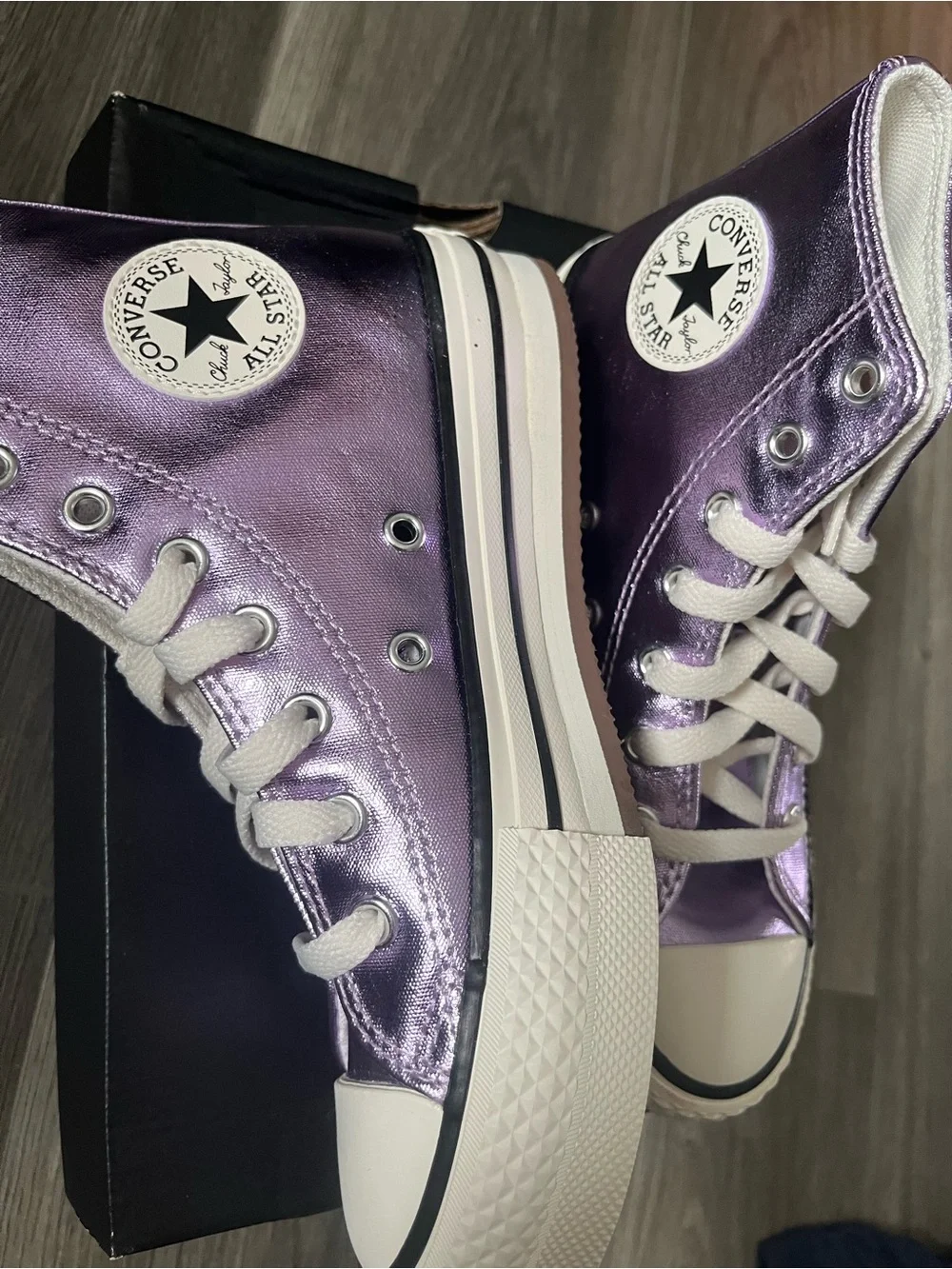 Converse Kids Metallic Purple High Top Sneakers